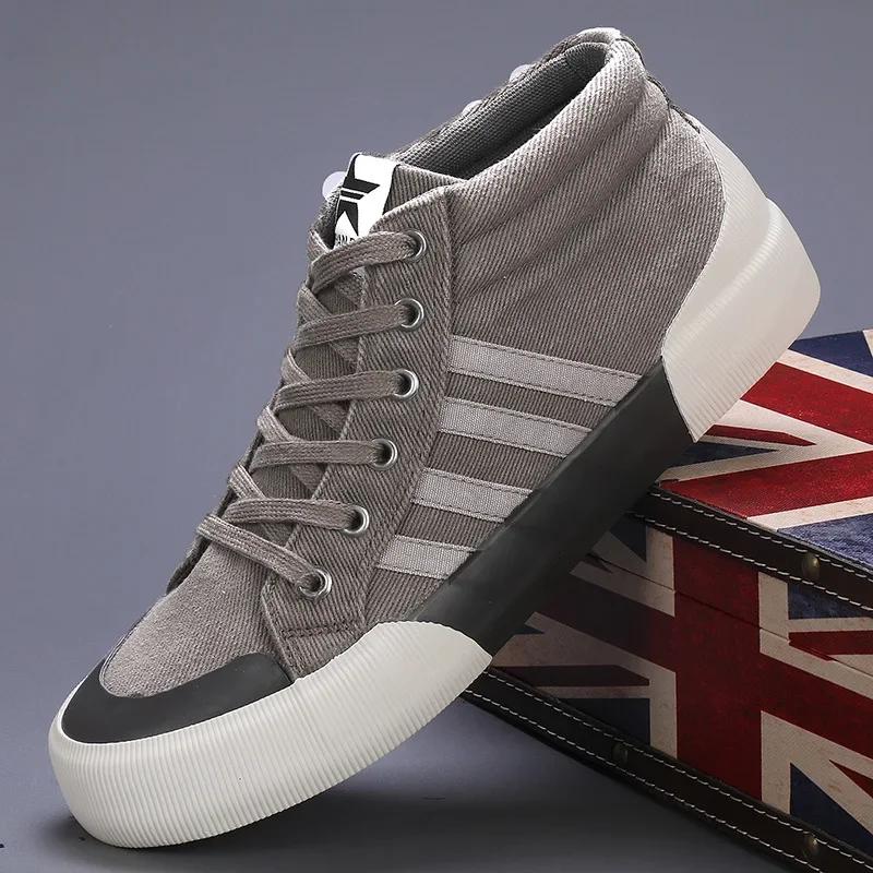 Fashion Men's Casual Shoes Breathable Canvas Shoes High Top Sneakers for Men Lace Up Vulcanized Shoes Non-slip Flats