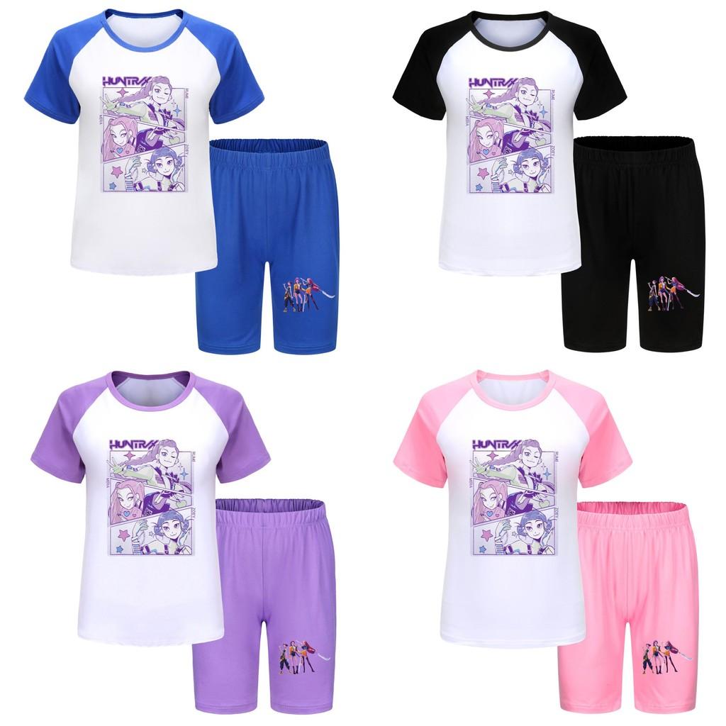 Kpop Demon Hunters Children Summer Sports Set With Cotton Tee And Shorts For Kids