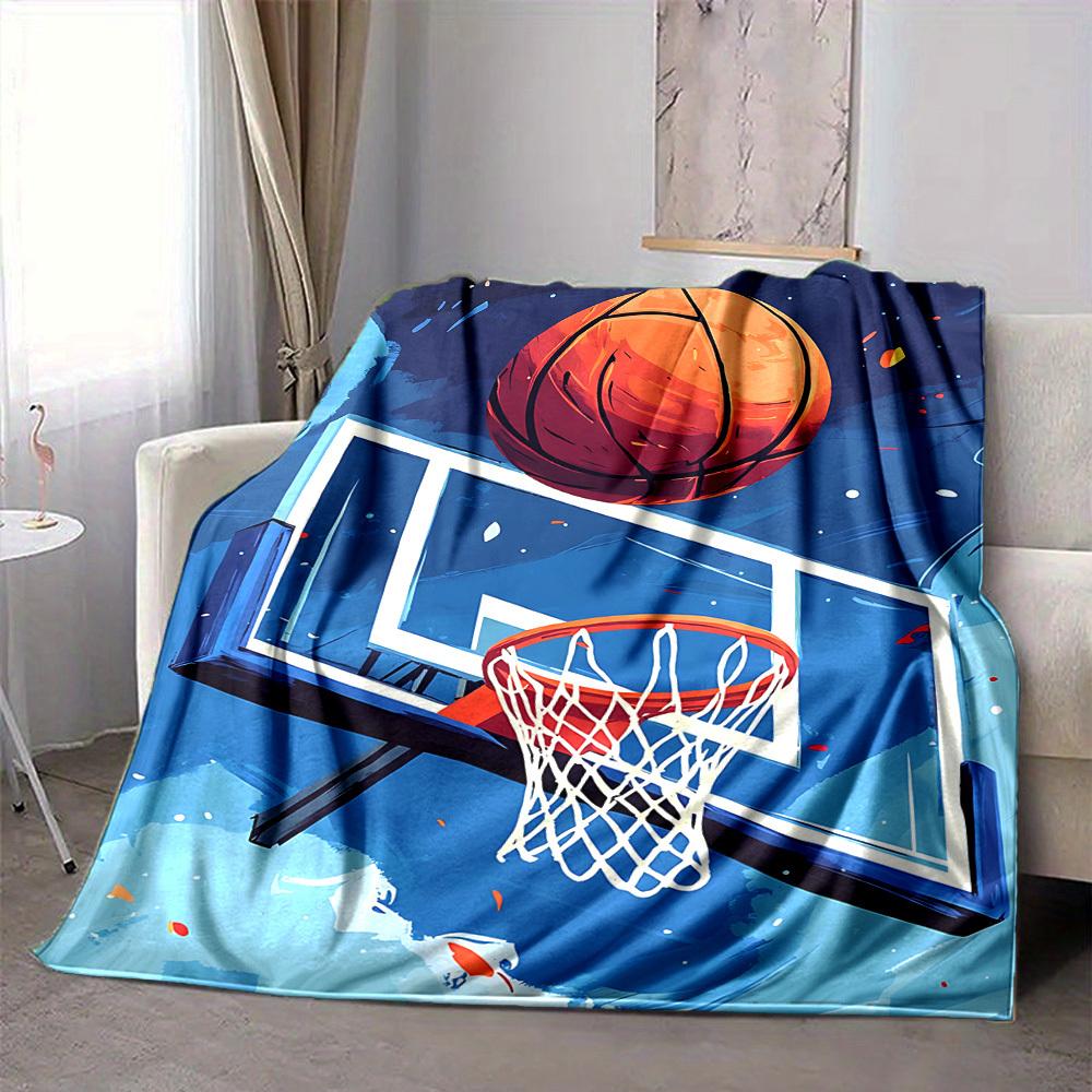1pc Basketball Hoop Blanket, Lightweight Flannel Throw Blanket for Sofa, Bed, Travel, Camping, Living Room, Office, Couch028