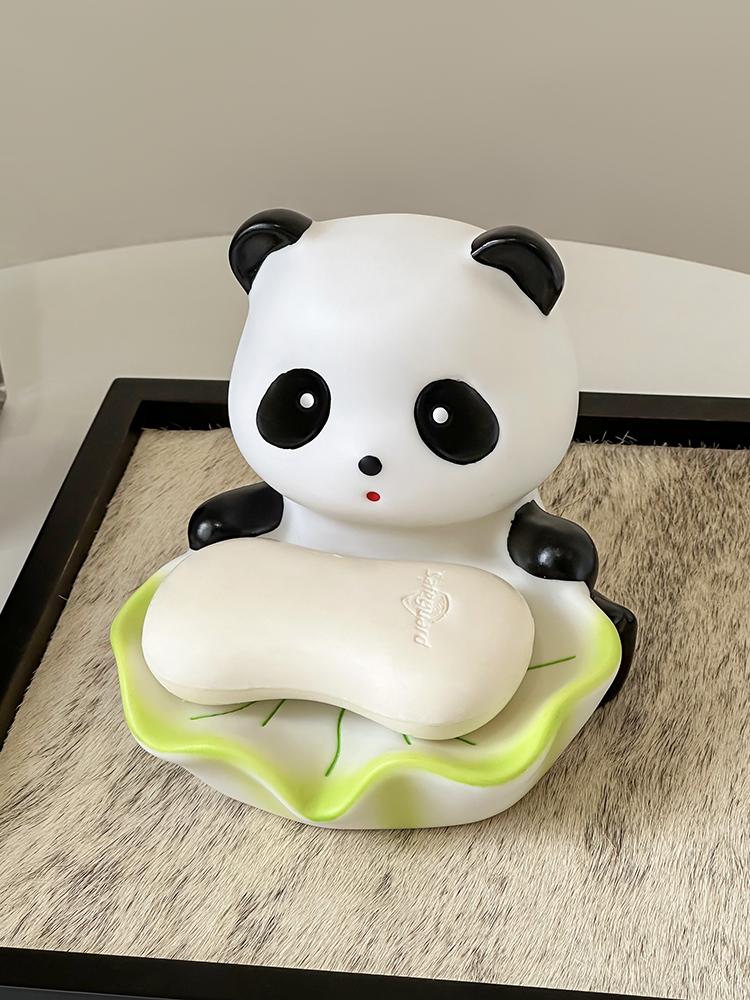 Cartoon Creative Cute Lotus Leaf Sitting Panda Soap Box Decoration Automatic Drain Soap Box Toilet Soap Rack