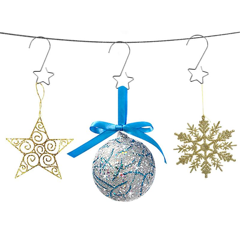 Christmas Wreath Star Hooks for Christmas Tree Hanging Pendant Ornament Metal Star Decorations Hook Xmas Home Decor