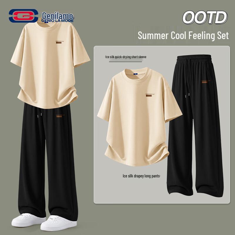 GENIOLAMODE Men s 2026 Summer Ice Silk Sportswear Set XL