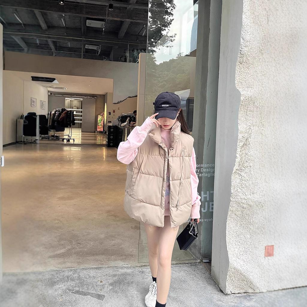 Autumn and Winter New Down Cotton Vest Women's Short Jacket Loose Versatile Stand Collar Cotton Vest Waistcoat Outer Wear