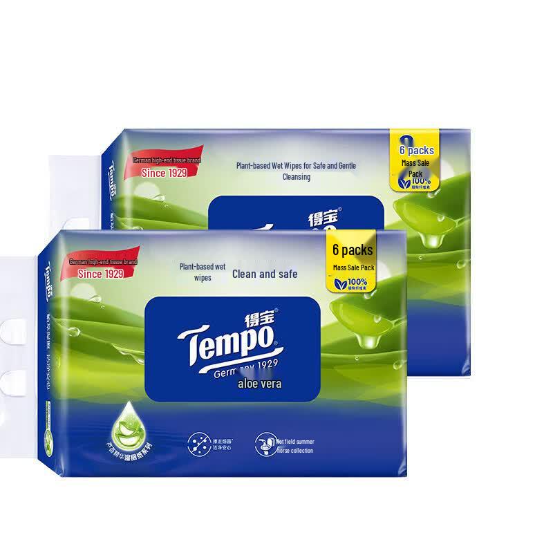 Tempo Aloe Portable Wet Wipes, 40 Sheets, 12 Packs