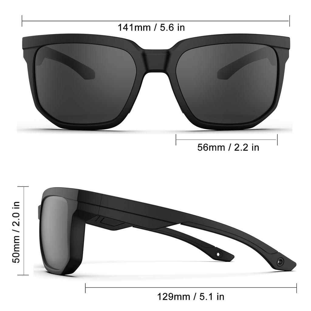 HAAYOT and Polarized Sports Sunglasses with UV Flexible and Lightweight TR90 Frame for Fishing and Matte Black and Gray Men's Women's 100% Protection,