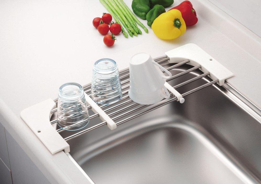 Pearl Metal Sink Cooktop Sliding Type Blanc Kitchen White (Approx.) Width 18 x Length 44.5-68 x Height 2cm HB-3668