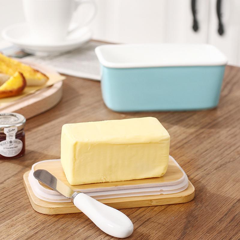 Ceramic Butter Box with Cover and Knife Butter Jar Butter Dish Creative Butter Storage Box Sealed Storage Box Food Storage Box