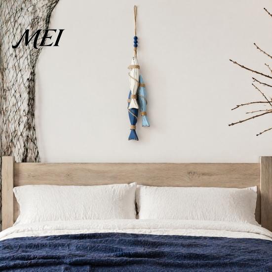 Handmade Hanging Wall Art 1/2Pcs Bohemian Wooden Starfish Decoration, Fish Ornament, Entryway Decorations Coastal Nautical Pendant for Home