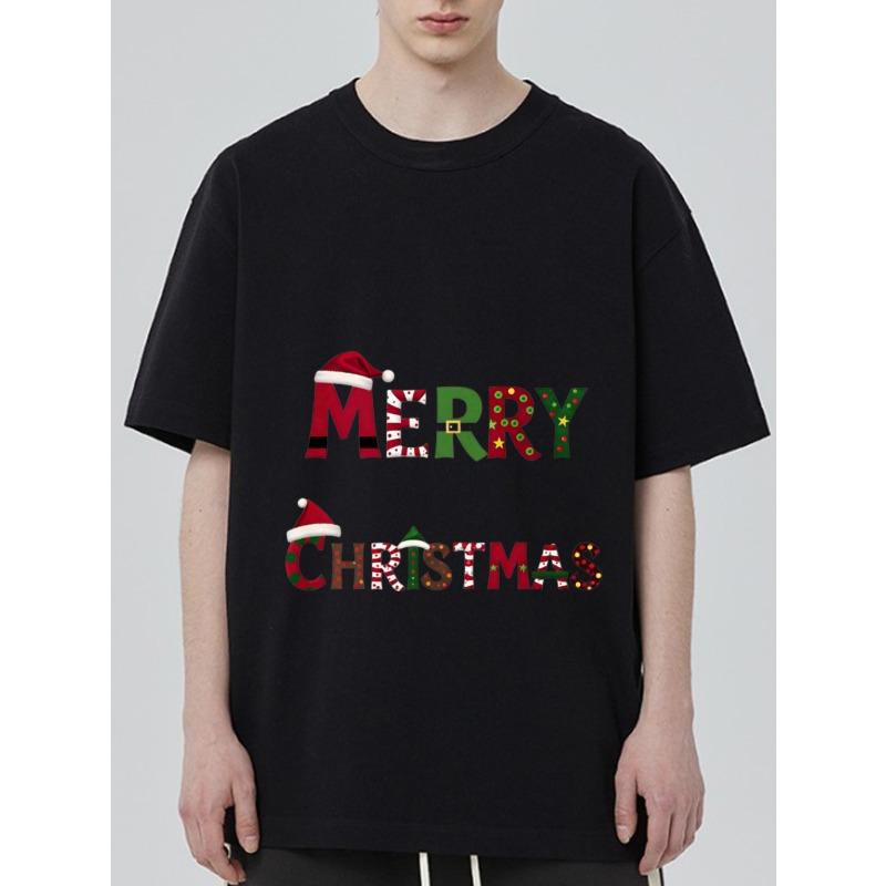 

Christmas T-Shirt Black Merry Christmas Santa Hat and Candy Cane Pattern Holiday Party Wear XXXXL чёрный