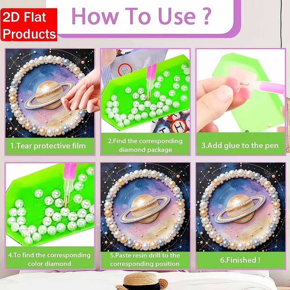 Pearl painting kit DIY Saturn planet space theme. home or office wall decoration