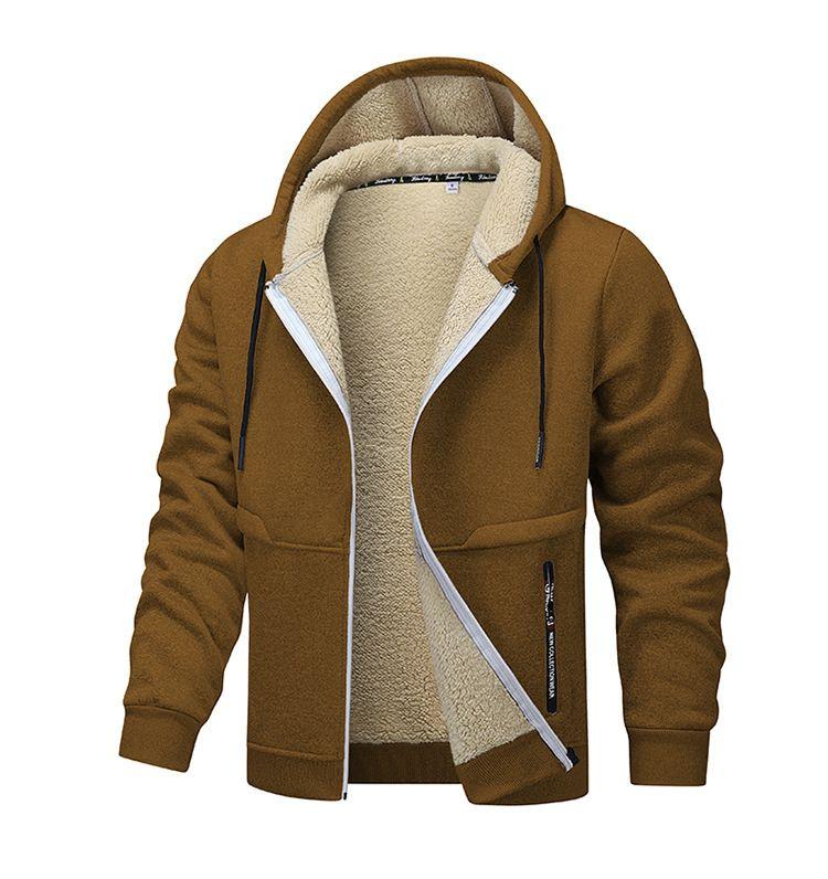 Winter Men's Jackets Thickened Fleece Lining Warm Jackets Sweatshirt Coat Men Cardigan Zip Up Hooded Jackets Windproof Coat