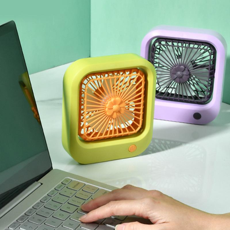 Quadratischer Niedlicher Mini Tragbarer USB-Lade-Schreibtischventilator Sommer Kühlventilator Kühler 2 Windgeschwindigkeiten Einstellbar