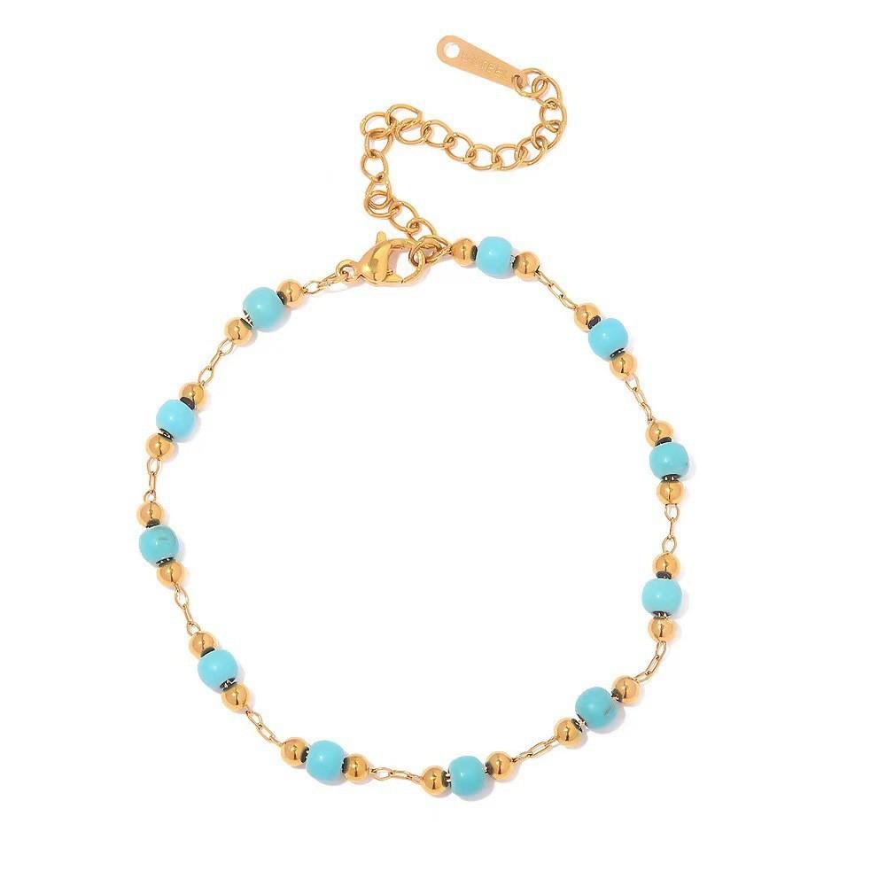 Hot-selling Light Luxury Retro Turquoise Flower Love Bracelet Plated with 18K Gold Stainless Steel Waterproof Stacked Jewelry