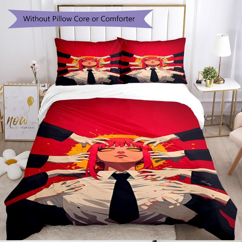 3pcs Duvet Cover Set (1*Duvet Cover + 2*Pillowcase, Without Core), Makima Chainsaw Man Print Soft All‑Season Bedding Set, Home Bedroom Decor Gift