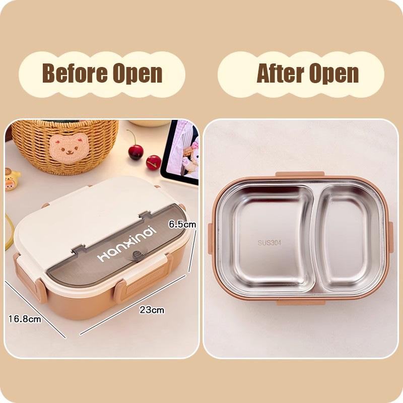 Cute Stainless Steel Lunch Picnic Box Portable Office Worker Student Bento Box With Compartment Microwave Food Storage Container