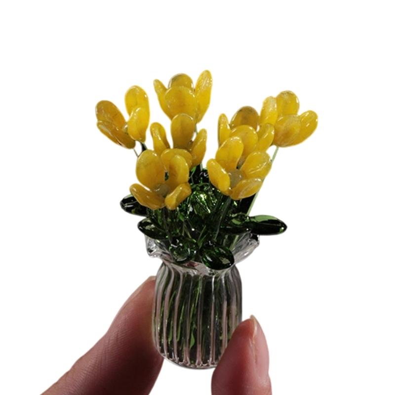 Handcrafted Glass Flowers Crystal Flower Figurine for Desk and Shelf Decoration Home Decors Piece
