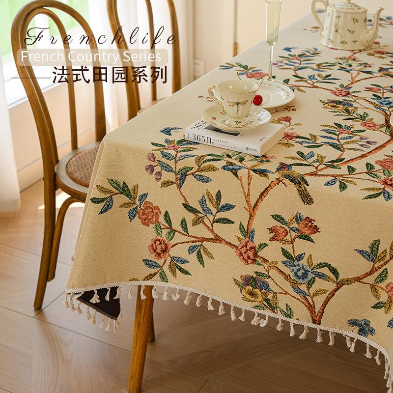 Cotton And Linen Embroidered Fringed Tablecloth American European Retro Dining Table Tablecloth Rectangular Coffee Table Light Luxury Dining Table