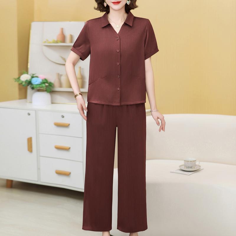 Women's Plus Size 2-Piece Set, Short Sleeve Button Top & Wide Leg Pants (XL-5XL)