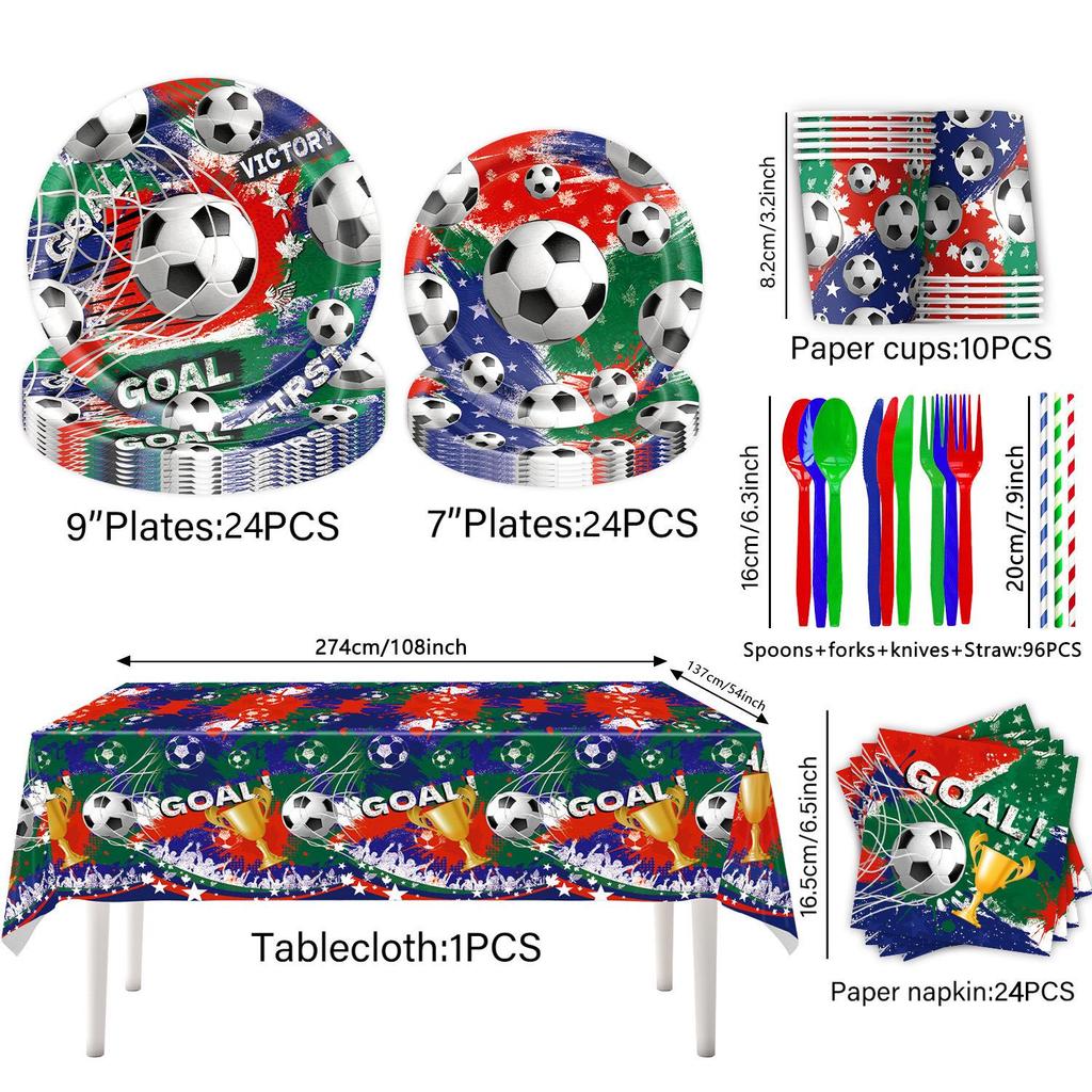 World Cup Football Party Decorations Set: Tableware, Banner, Tablecloth, Napkins