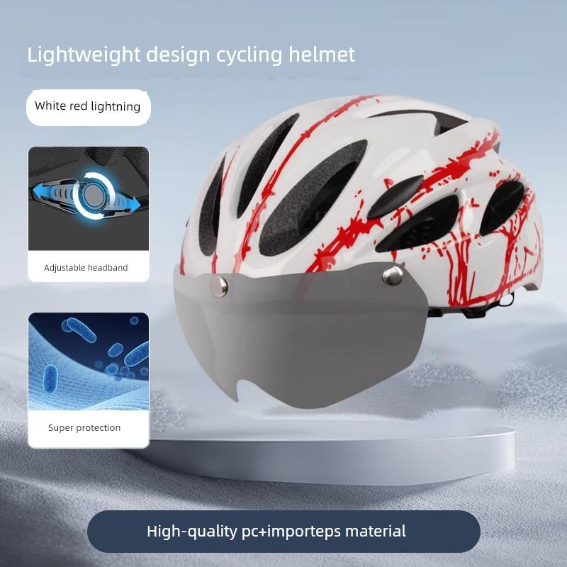 Bicycle Helmet with Goggles, One-Piece Riding Helmet, Men's and Women's Mountain Road Bike Safety Helmet