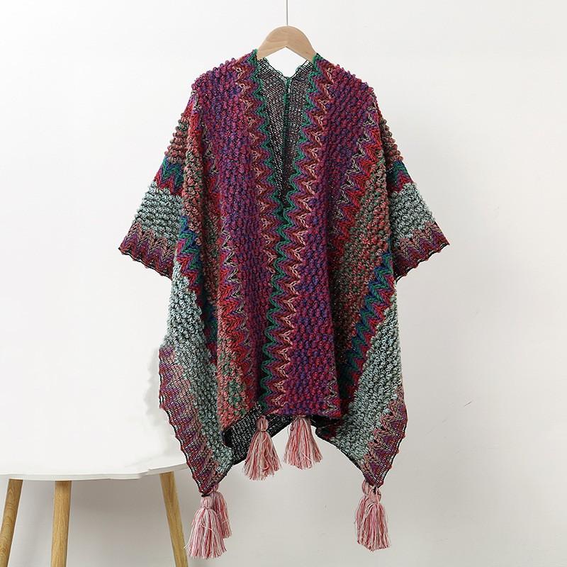 

Женская весенне-осенняя темпераментная красочная шаль с кисточками в стиле ретро, элегантная шаль в индивидуальном стиле