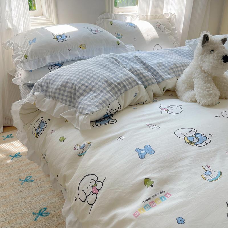 Skin-friendly Lace Washed Cotton Four-piece Set Dormitory Three-piece Set Bed Sheet Quilt Cover Bedding