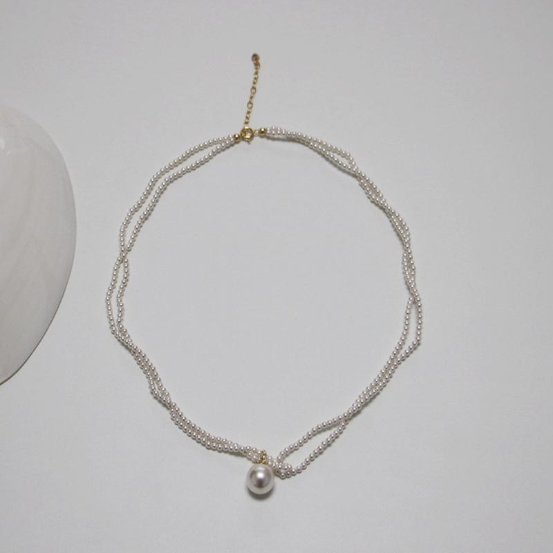 

Модный кулон с одной бусиной и двухслойной цепочкой на ключице, жемчужное ожерелье, сохранение цвета 14K