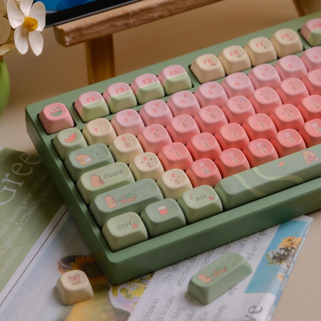MOA Capybara Watermelon Profile Keycaps, 131 Keys, Dye-Sub PBT, pro mechanické klávesnice Gateron a Cherry MX