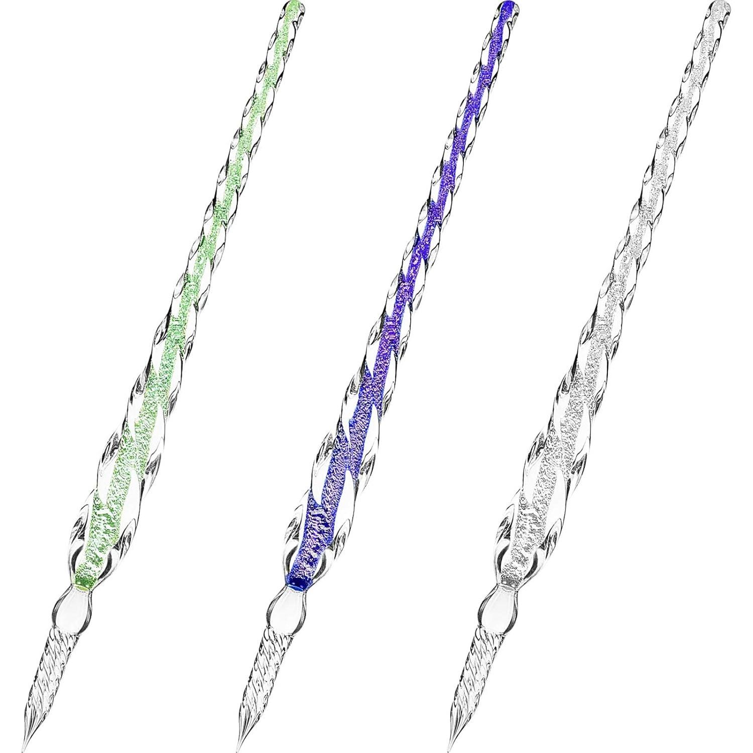 

Zonon 3 Pieces Handmade Glass Dip Pen High Borosilicate Glass Elegant Crystal Pen for Writing Drawing Signatures Calligraphy Decoration