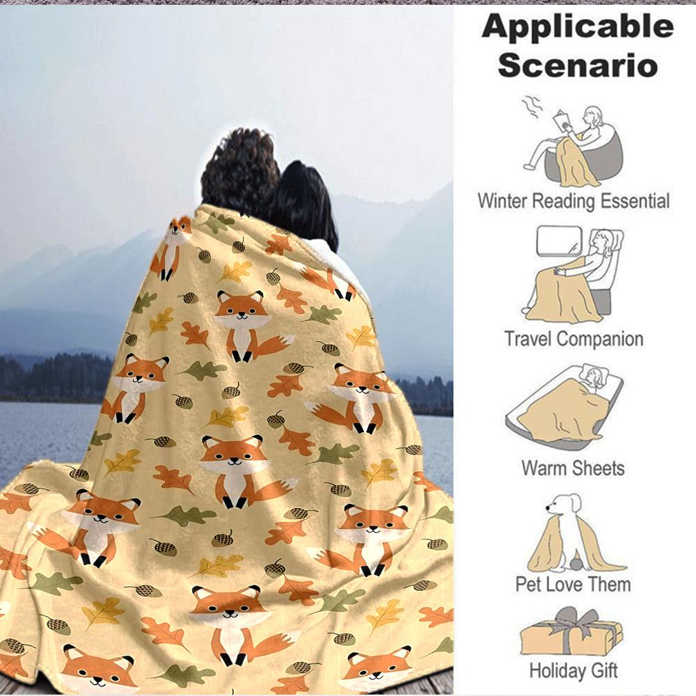 1pc Autumn Foxes Blanket, Lightweight Flannel Throw Blanket for Sofa, Bed, Travel, Camping, Living Room, Office, Couch038