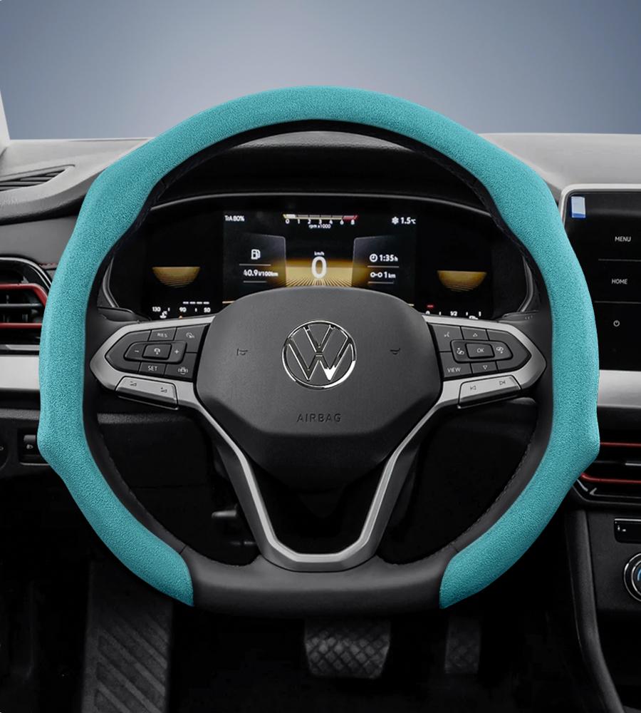 Suitable for Volkswagen Premium Suede Snap-On Steering Wheel Covers, Non-Slip and Durable, Available for D-Shaped Steering Wheels, Compatible