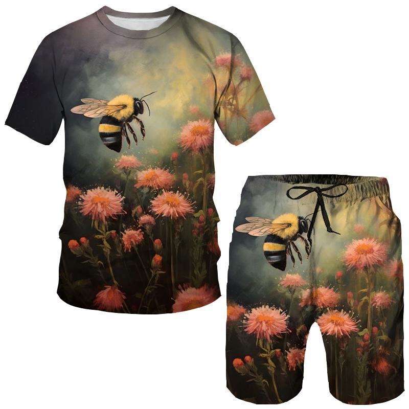 

Летние животные пчела 3D принт футболки шорты комплекты мужские спортивные костюмы свободные короткие рукава футболка брюки комплект мужские костюмы одежда M