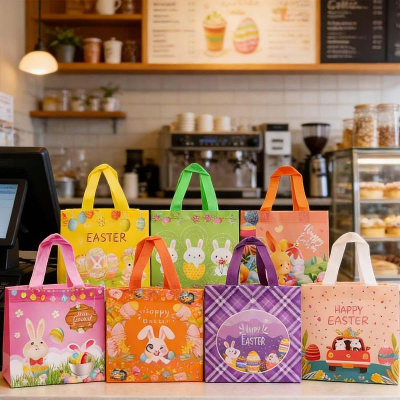 10/1x Non-Woven Gift Bags Packaging Cookies Candy Bag Easter Holiday Spring Party Decoration Colorful Bunny Easter Bag Pattern