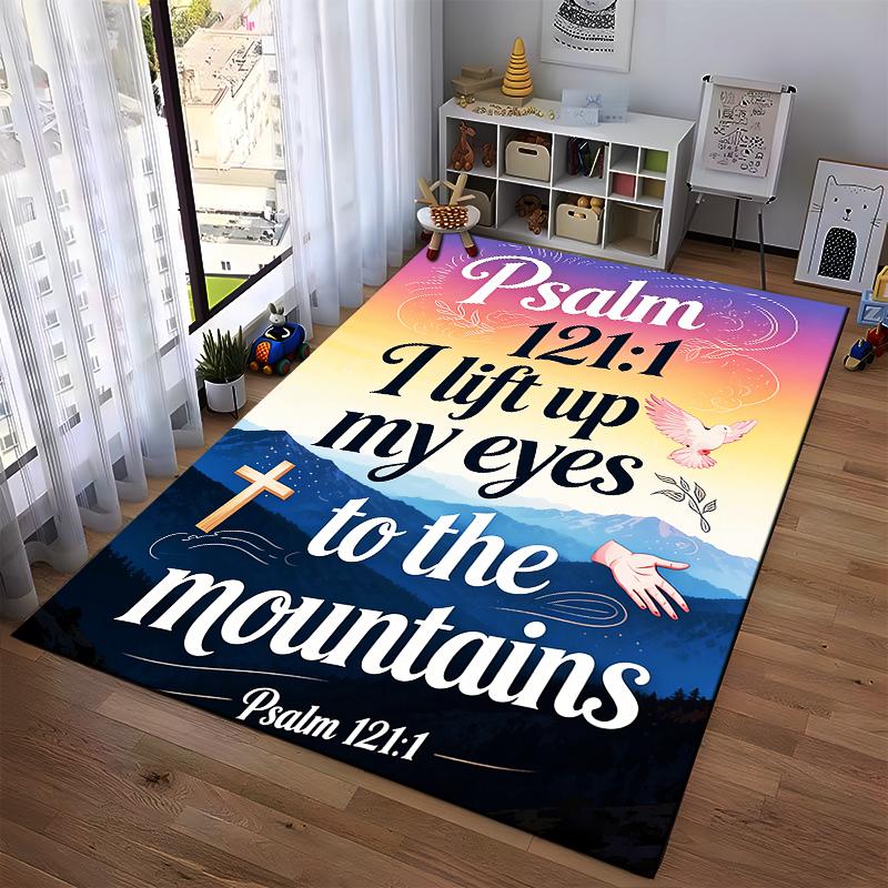 Psalm 121:1 Inspirational Carpet Mountain Sunset Design Decor Suitable for Use As an Anti-slip for Living Room Bedroom Sofas