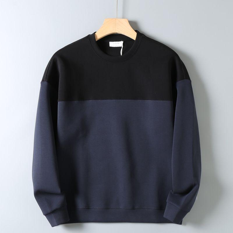 Foreign Trade Surplus Skin-Friendly Air Cotton Sweatshirt for Men, Autumn Fashion Color-Blocking Round Neck Loose Comfortable Wrinkle-Resistant Top