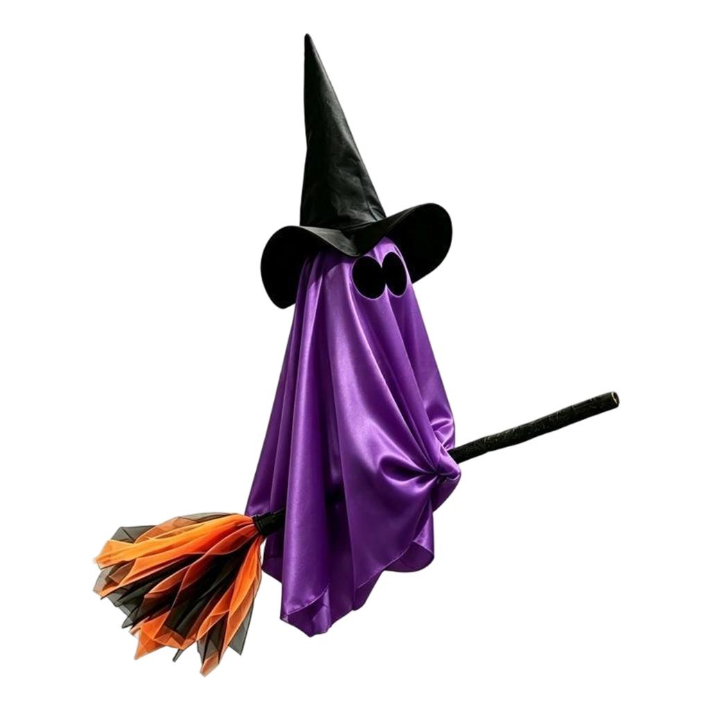 Halloween Hanging Witch Decoration with Tulle Flying Broomstick for Home Decor