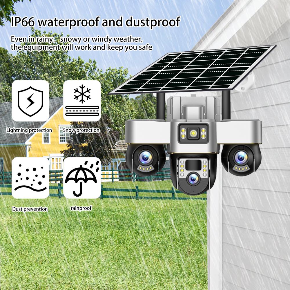 Three-lens Surveillance Camera Outdoor HD Night Vision Full Color Solar Camera