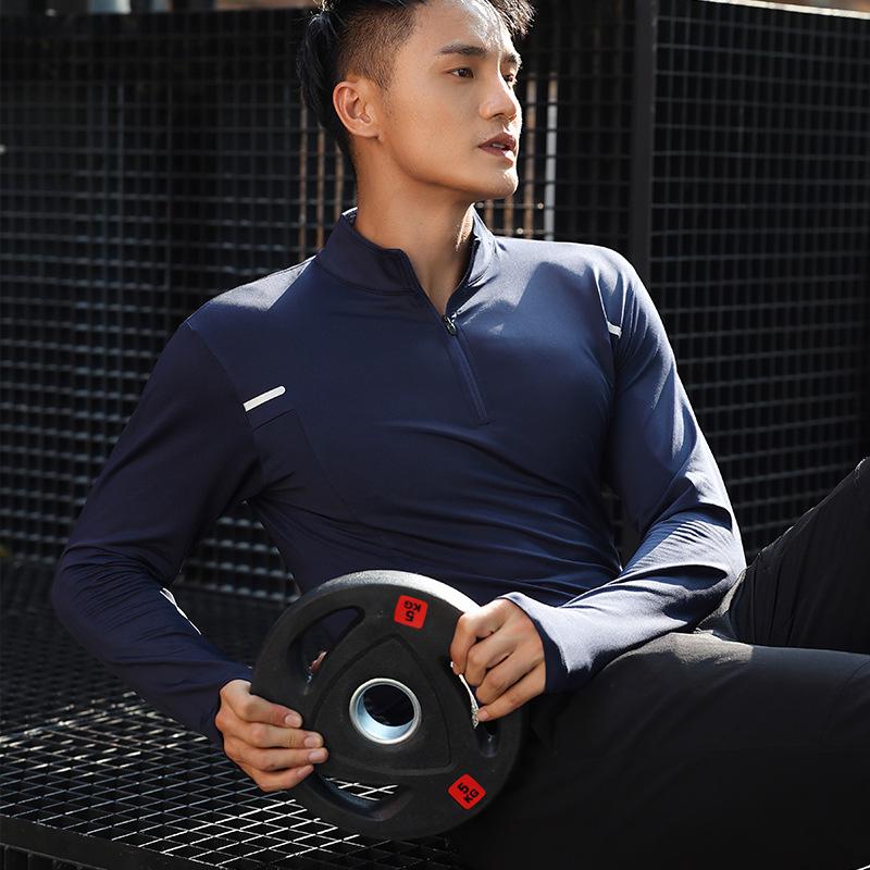 Men's Long Sleeve Half-Zip Quick-Dry Sport Shirt for Running, Training & Morning Runs - Spring, Autumn, Winter.