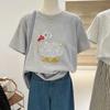T-shirt d'été décontracté pour femme avec graphique de canard brodé, col rond, manches courtes, coupe ample
