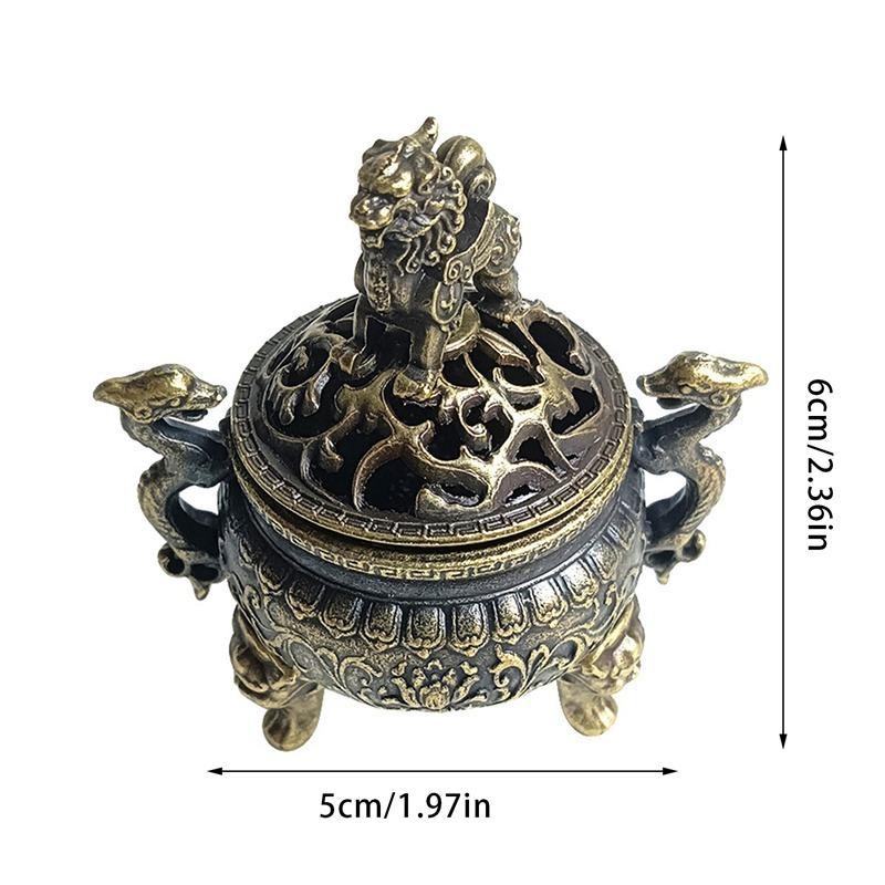Mini Double Dragon Three Leg Incense Burner Sandalwood Metal Home Office Decor Therapeutic Incense Holder for Relaxatio