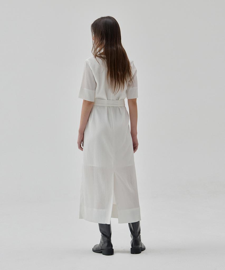 Rul And Y Wrinkle Belt Long Dress Off-White S6