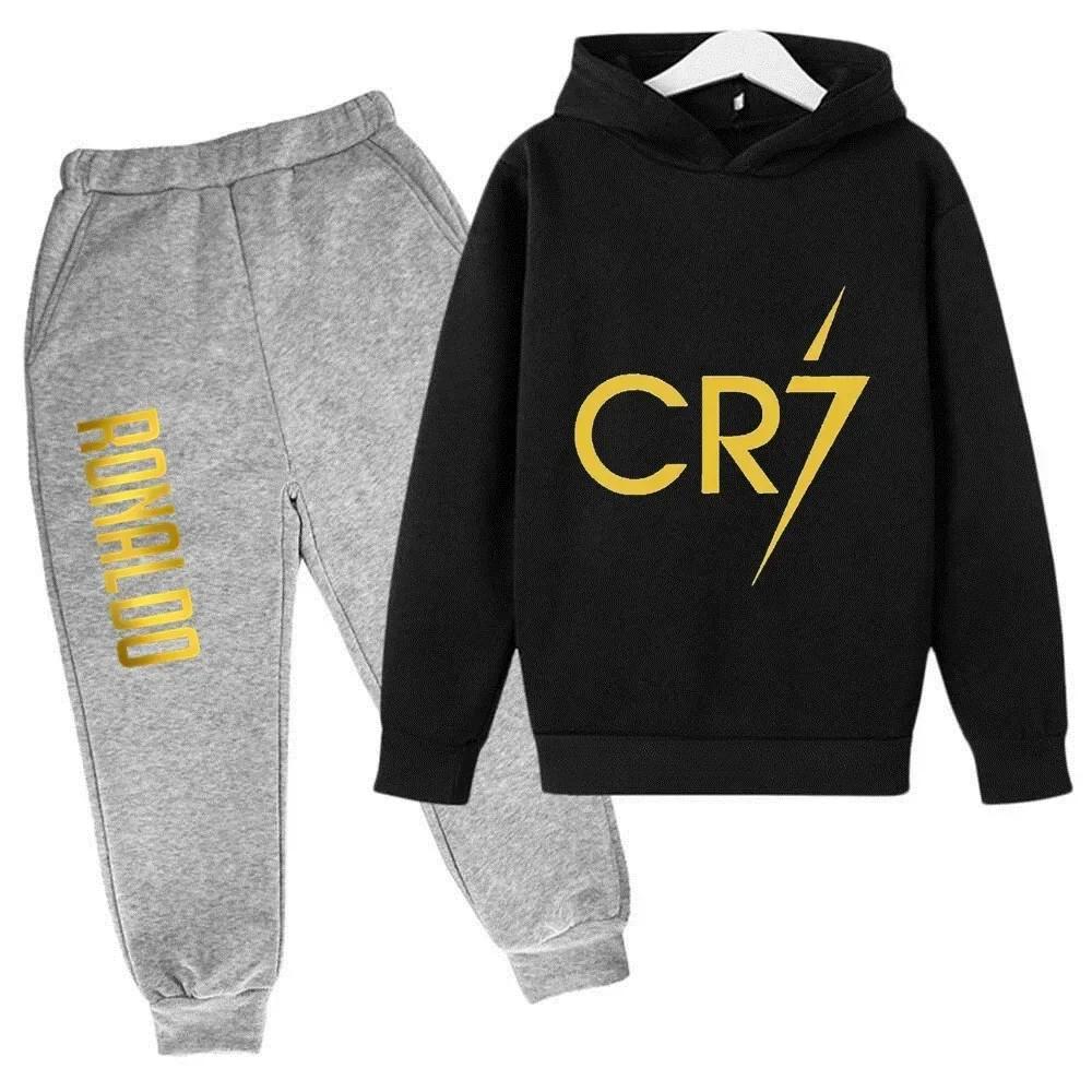 Ronaldo CR7 Estampado Ídolo del Fútbol Ropa Sudadera para Niños Conjunto de 2 Piezas Traje de Pantalón Chándal para Niños Niños Niñas Ropa Chándales Deportivos