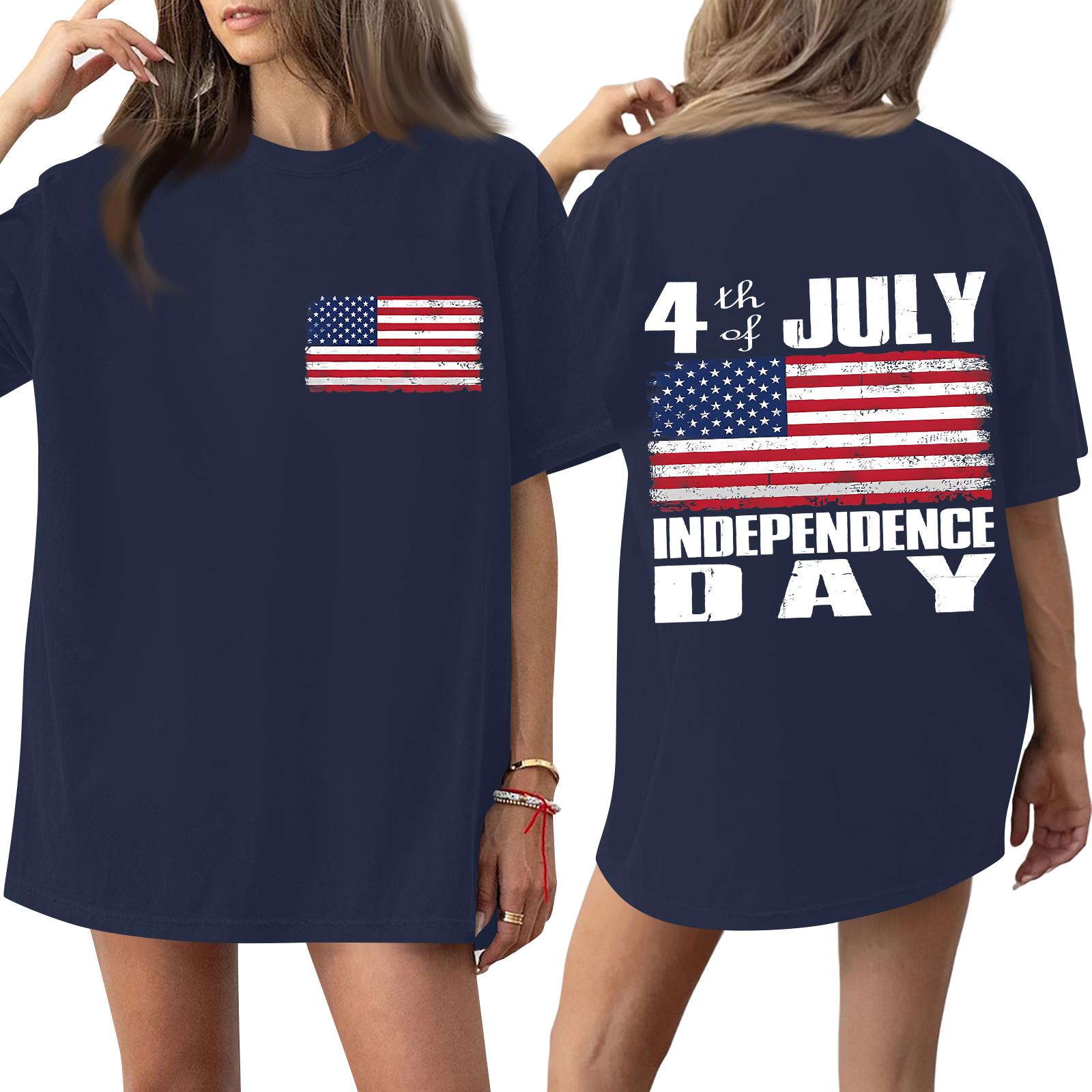 

Women s Fashionable Casual Short-Sleeve Round Neck Printed T-Shirt For The 250th Anniversary Of The Founding Of The United States XXXXL Темно-синій