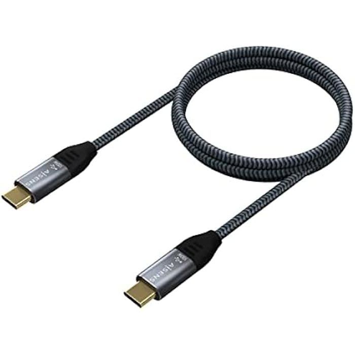 AISENS - A107-0670 - Câble USB 3.2 Gen2x2 20Gbps 5A 100W E-mark, type USB-C/M-USB-C/M, gris, 0,6 m