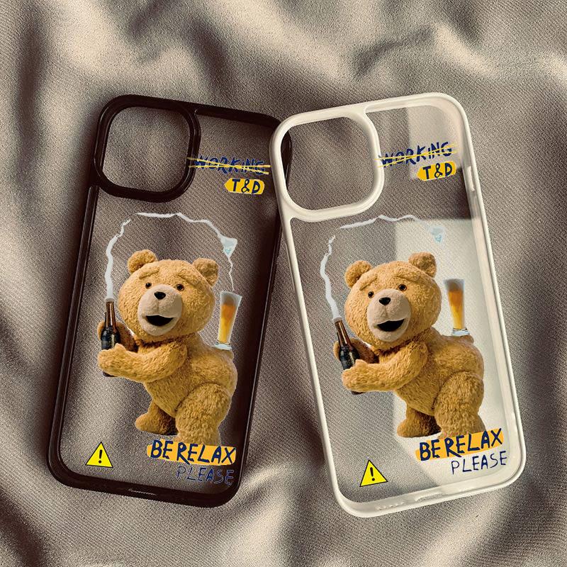 Cartoon Teddy Bear Couple Phone Case For iPhone 14 Pro MAX 15 11 13 12 XS X SE20 XR 7 8Plus Shockproof Bumper Clear Cover Fundas