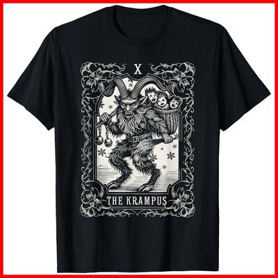 Krampus Tarot Card Design Christmas Season Evil Xmas Black Cotton T-Shirt Unisex T-Shirt