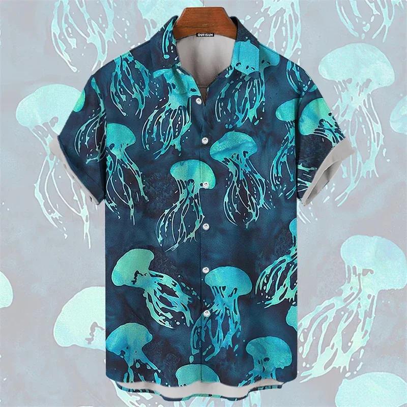 2025 Men's Shirt Hawaiian Marine Animal Print Top 2025 New Summer Whale Pattern Short Sleeved Top Camisas Estampadas