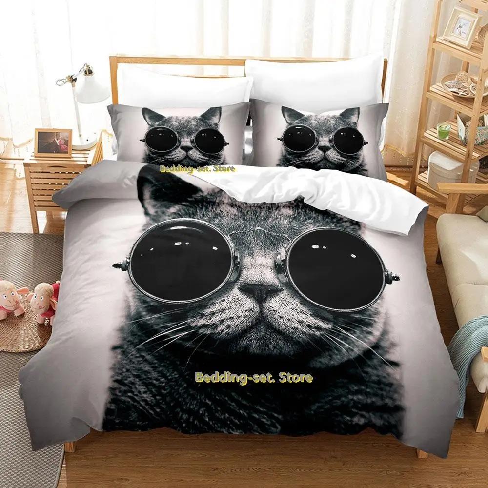 New Artistic Cat Bedding Set Single Twin Full Queen King Size Bed Set Adult Kid Bedroom Duvetcover Sets Anime Parure De Lit Bed