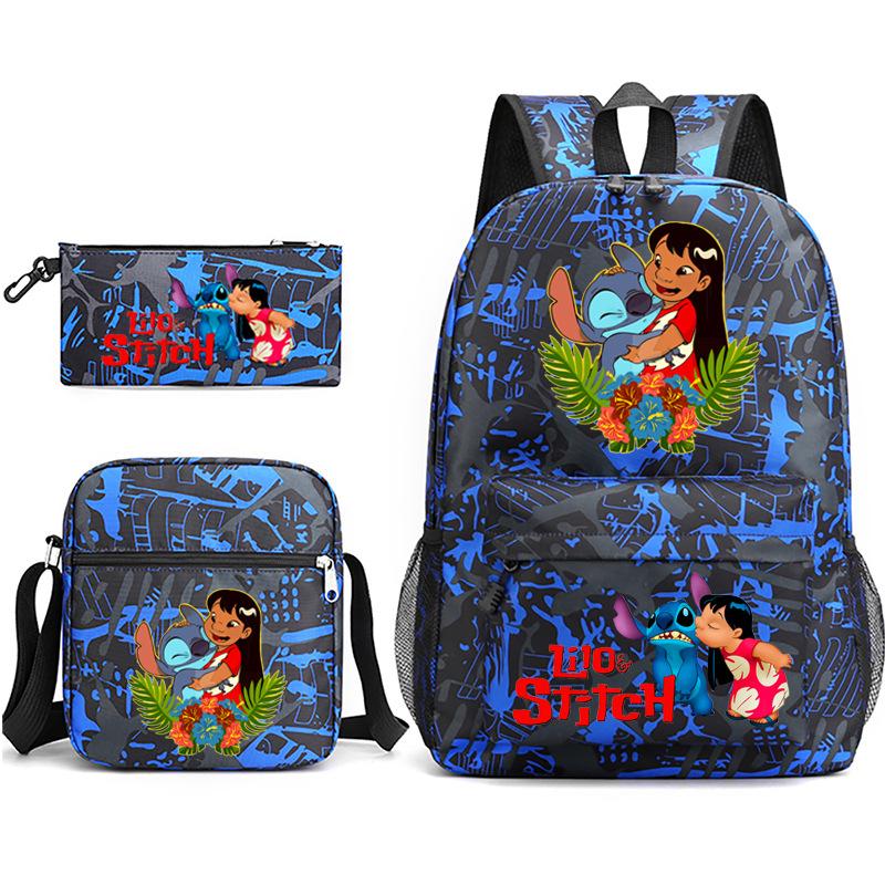 Large Capacity Schoolbag with Shoulder Strap; Student Three-piece Pencil Case Set