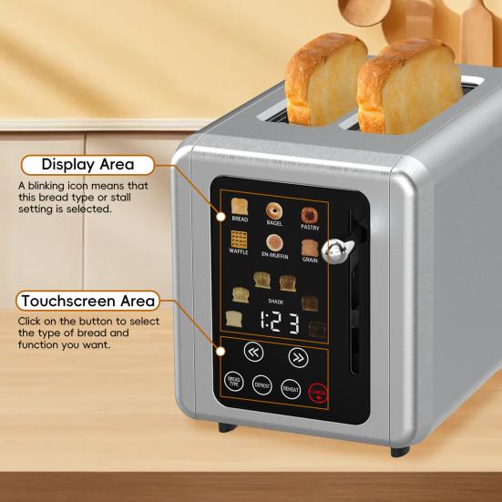 Bread Machine 6 Shade Settings Easy To Clean Digital Timer Toaster with Sound Function Smart Extra Wide Slots Toaster